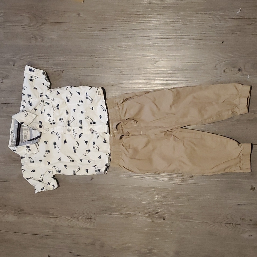 Free Planet | Toddler Shirt and Pants Outfit | White | Khakhi | 18 Months